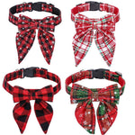 Load image into Gallery viewer, Set of four adjustable Christmas dog bow tie collars in plaid patterns for small, medium, and large dogs holiday wear
