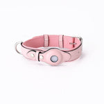 Load image into Gallery viewer, Adjustable pink leather pet collar with protective Airtag cover for cats and dogs, anti-lost tracking accessory.