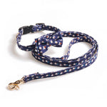 Load image into Gallery viewer, Halloween pet collar and leash set with bowknot, adjustable size, featuring pumpkin and ghost pattern on dark fabric