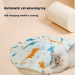 Load image into Gallery viewer, Electric cat teaser toy with feather necklace on turntable mat, rechargeable USB automatic pet amusement toy