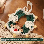 Load image into Gallery viewer, Handmade Christmas pet scarf with reindeer design, wool knit collar decoration for cats and dogs, adjustable size for winter use.