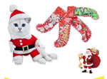 Load image into Gallery viewer, White cat dressed in a Santa outfit with Christmas stockings filled with holiday treats for cats around it