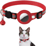 Load image into Gallery viewer, Red reflective nylon pet collar with waterproof AirTag holder and bell, adjustable for cats and dogs