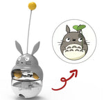 Load image into Gallery viewer, Gray Totoro-inspired leaky ball tumbler treat toy with ears and yellow ball on stick for cats and dogs