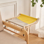 Load image into Gallery viewer, Space-saving cat hanging bed with durable wooden frame and yellow-gray fabric for window, balcony, or bedside perch.