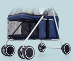 Load image into Gallery viewer, Close-up of lightweight folding pet stroller with mesh sides and four wheels on light background