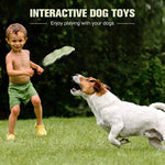 Load image into Gallery viewer, Child playing fetch with a small white and brown dog using a green bite-resistant teeth cleaning chew stick ball outdoors