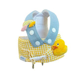 Load image into Gallery viewer, Yellow gingham pet harness with blue straps, snap buttons, and a plush duck accessory for cats and small dogs.