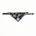 Load image into Gallery viewer, Triangular pet bandana with Japanese tang grass and cherry blossom pattern in navy and gold colors