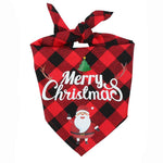 Load image into Gallery viewer, Red and black plaid triangular pet bandana with Merry Christmas text and Santa Claus design for holiday celebrations