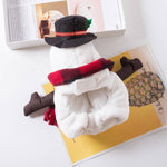 Load image into Gallery viewer, White snowman pet costume with black hat, red plaid scarf, and brown stick arms for small dogs and cats