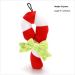 Load image into Gallery viewer, Tear-resistant plush candy cane Christmas toy for cats and dogs with a green bow and squeaker inside