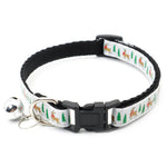 Load image into Gallery viewer, Black pet collar with Christmas tree and reindeer design and silver bell holiday decoration accessory