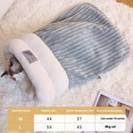 Load image into Gallery viewer, Cozy grey pet sleeping bag with plush velvet inside, perfect for cats and small dogs to stay warm in winter.
