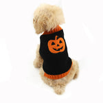 Load image into Gallery viewer, Small dog wearing a black and orange knitted Halloween sweater with a pumpkin design on the back