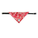Load image into Gallery viewer, Red triangular pet bandana with Japanese tang grass and cherry blossom pattern on adjustable black strap