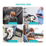 Load image into Gallery viewer, Expandable foldable pet carrier with mesh windows, used for travel, vet visits, home, and restaurant rest with small dogs inside.
