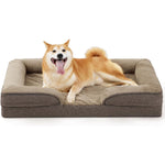 Load image into Gallery viewer, Large orthopedic dog sofa bed with washable egg crate foam mattress and waterproof liner in gray with dog resting comfortably