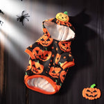 Load image into Gallery viewer, Halloween pumpkin sweater for dogs and cats with hood and bright orange jack-o-lantern design for cozy pet wear