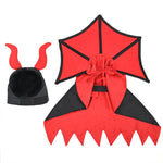 Load image into Gallery viewer, Red and black pet vampire costume with cloak and horned hat for cats and dogs Halloween party outfit