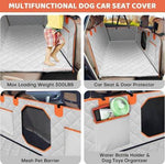Load image into Gallery viewer, Quilted waterproof dog car seat cover with mesh pet barrier, storage pockets, fits backseat and protects doors up to 300 pounds.