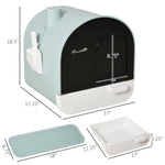 Load image into Gallery viewer, Enclosed cat litter box with lid, scoop, tray, splash-proof design, and easy-to-clean removable parts with dimensions shown