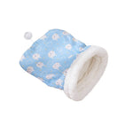 Load image into Gallery viewer, Blue flannel cat sleeping bag nest with fluffy white interior, cozy enclosed bed for pets filled with soft PP cotton.