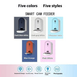 Load image into Gallery viewer, Five styles of smart pet feeders in dark blue white, dark gray white, tiffany blue white, blue orange, and pink white colors with camera and dispenser tray