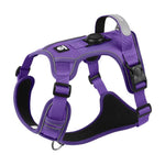 Load image into Gallery viewer, Purple no-pull dog harness with reflective trim and GPS tag holder, ideal for safe and stylish pet walks.