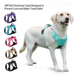 Load image into Gallery viewer, Labrador wearing turquoise no-pull harness with GPS tag case, shown with five color options for safe and stylish pet travel.