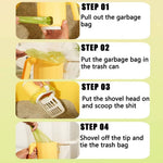 Load image into Gallery viewer, Step-by-step guide showing how to use the all-in-one cat litter scoop and waste bin with built-in garbage bag dispenser for easy cleanup.