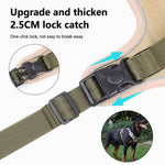 Load image into Gallery viewer, Close-up of upgraded 2.5cm lock catch on reflective army dog harness, showing secure one-click locking system.
