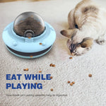 Load image into Gallery viewer, Cat eating kibble dispensed from the Flying Saucer Pet Slow Feeder, encouraging slower eating and improved digestion during play.