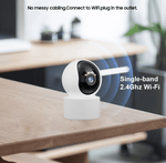 Load image into Gallery viewer, Indoor WiFi pet camera on wooden table showing no messy cabling and 2.4 GHz single-band wireless connection