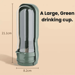Load image into Gallery viewer, Large green Portable Pet Water Bottle & Cup measuring 21.1cm tall, perfect for outdoor pet feeding and hydration.