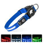 Load image into Gallery viewer, Blue waterproof Airtag pet collar with glowing LED light and protective Apple Airtag holder design