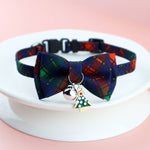 Load image into Gallery viewer, Adjustable polyester pet collar with festive plaid bow tie and Christmas tree charm for dogs and cats.