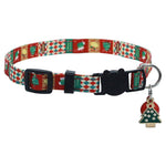 Load image into Gallery viewer, Adjustable Christmas pet collar with festive red and green pattern and small Christmas tree charm for dogs and cats.