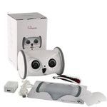 Load image into Gallery viewer, Owl Pet Robot – Interactive Toy with Camera & Treat Dispenser full product kit including charger, feather toy, and packaging box.