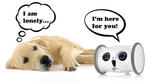Load image into Gallery viewer, Owl Pet Robot – Interactive Toy with Camera & Treat Dispenser comforting a lonely dog with speech bubbles showing emotional connection.