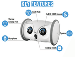 Load image into Gallery viewer, Owl Pet Robot – Interactive Toy with Camera & Treat Dispenser labeled diagram highlighting camera, microphone, speaker, and feeding mouth.
