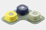 Load image into Gallery viewer, Three pet talking buttons on a green mat labeled with bone and light icons, used for dog and cat communication training.