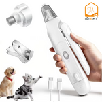 Load image into Gallery viewer, POT N PET™ 2-in-1 Pet Nail Clippers with LED Light shown with USB charger, grinder head, and nail clipper for dogs and cats. Ideal for safe grooming.
