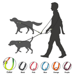 Load image into Gallery viewer, Silhouette of person walking two dogs using a hands-free shoulder strap leash with dual leads in multiple colors shown below