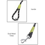 Load image into Gallery viewer, Close-up of hands-free dog leash showing handle loop and dual metal clasp attachment details