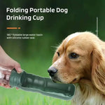 Load image into Gallery viewer, Golden retriever drinking from green folding Portable Dog Drinking Cup with 180° foldable water basin.