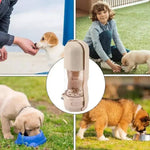 Load image into Gallery viewer, Beige 2-in-1 Pet Travel Feeder shown in use with puppies and children, ideal for outdoor pet care.