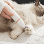 Load image into Gallery viewer, Close-up of a person using a 4-in-1 electric pet clipper to trim a cat’s paw nails gently and safely at home.