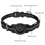 Load image into Gallery viewer, Reflective black dog collar with quick release buckle, metal D-ring, adjustable strap, and AirTag tracker case with reflective tape