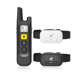 Load image into Gallery viewer, Black remote dog training collar with two receivers in black and white, featuring LED indicators and adjustable modes.